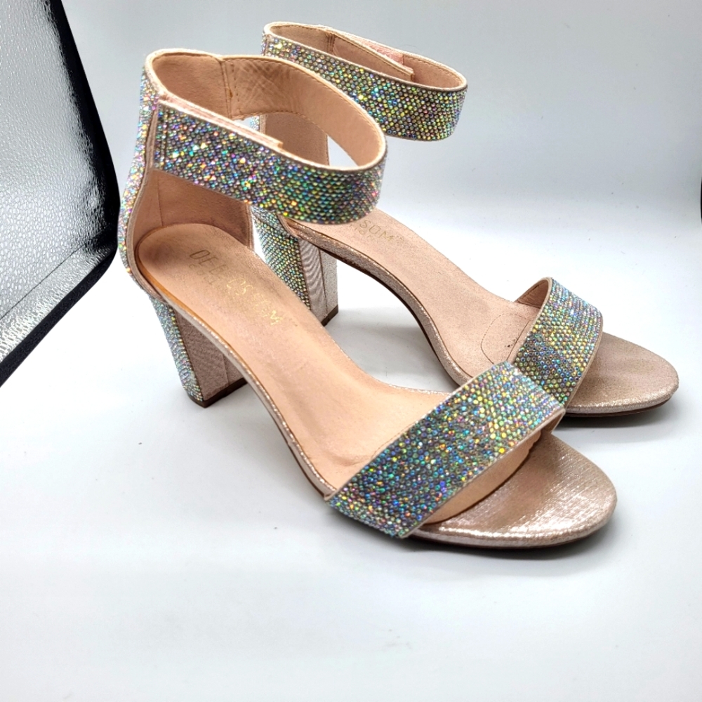 De Blossum Silver Rhinestone Heel Sandals